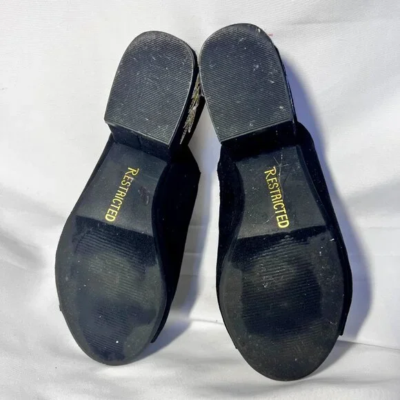 Restricted Women's Slip On Block 2 1/2" Heels-Black Floral Embroidered-Open Toe - Picture 12 of 16